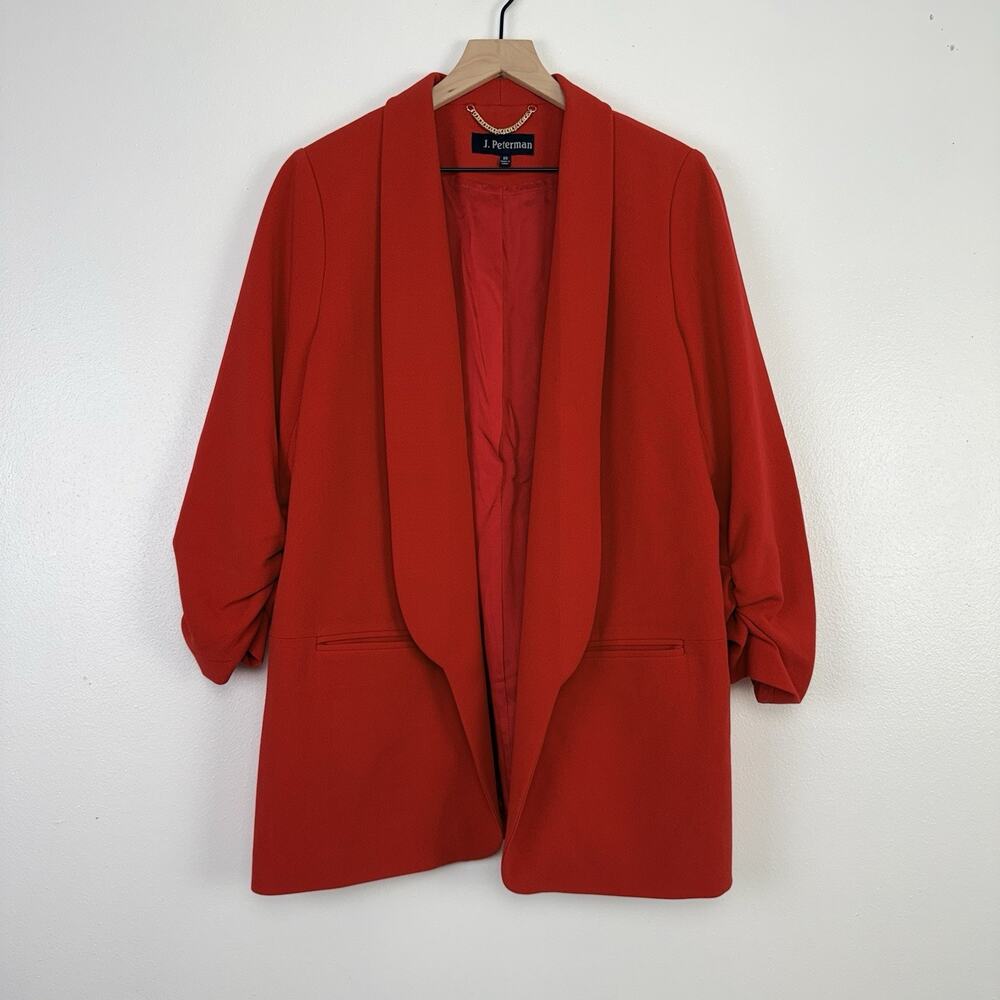 J. Peterman Red Tuxedo Collar Blazer Jacket Women Plus Size 20 Classic Office‎
